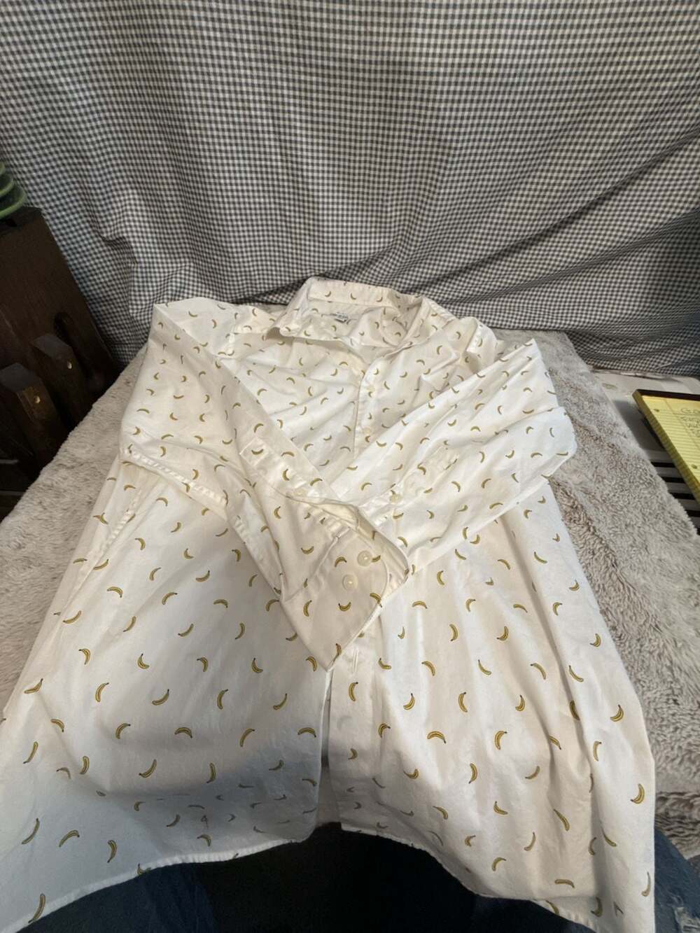 Bar III Banana Printed Poplin Slim Fit Stretch Shirt Women's Size L
